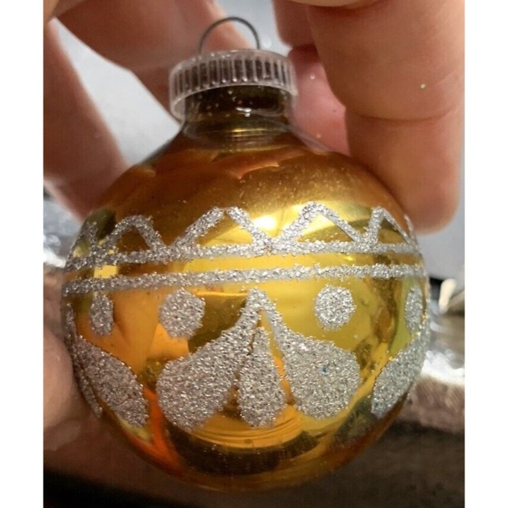 Vintage 2.5" DBGM West Germany Holly Berry Mercury Glass Christmas Gold Silver